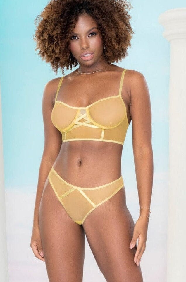 Under Wire Mesh Lingerie Set-Lingerie Sets-Mapale-Yellow-S/M-SEXYSHOES.COM