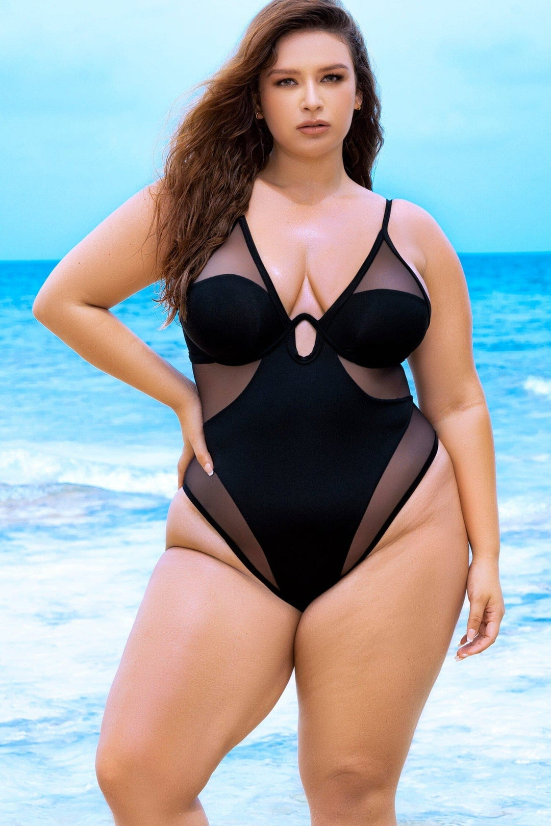 Underwire Cut Out Swimsuit-Monokinis-Mapale-Black-1/2X-SEXYSHOES.COM