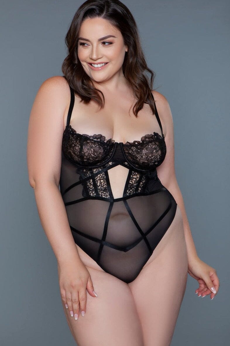 Underwired Cup Bodysuit With Mesh Details