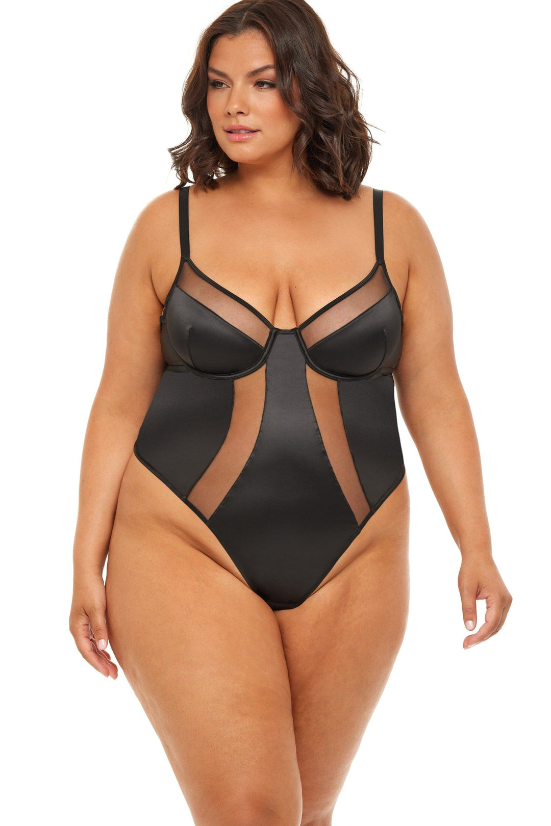 Unlined Underwire Teddy With Sheer Illusion Detail-Teddies-Oh La La Cheri-Black-2XL-SEXYSHOES.COM