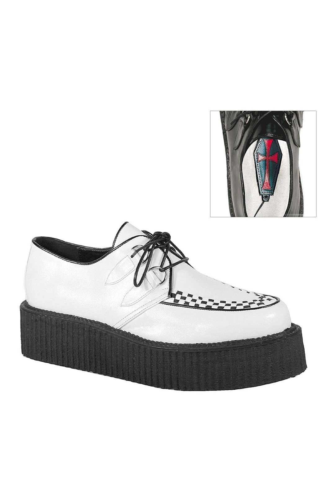 Demonia V-CREEPER-502 White Vegan Leather Creeper in White Vegan Leather from SexyShoes.com