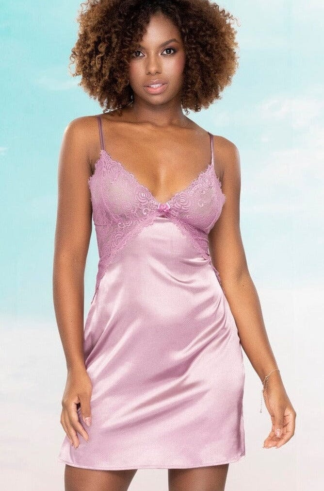 V Neck Lace Bra Cups And Side Slits Babydoll-Babydolls-Mapale-Pink-S-SEXYSHOES.COM