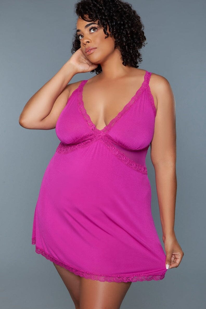 BeWicked V Neck Slip With Sheer Mesh Design in Pink 