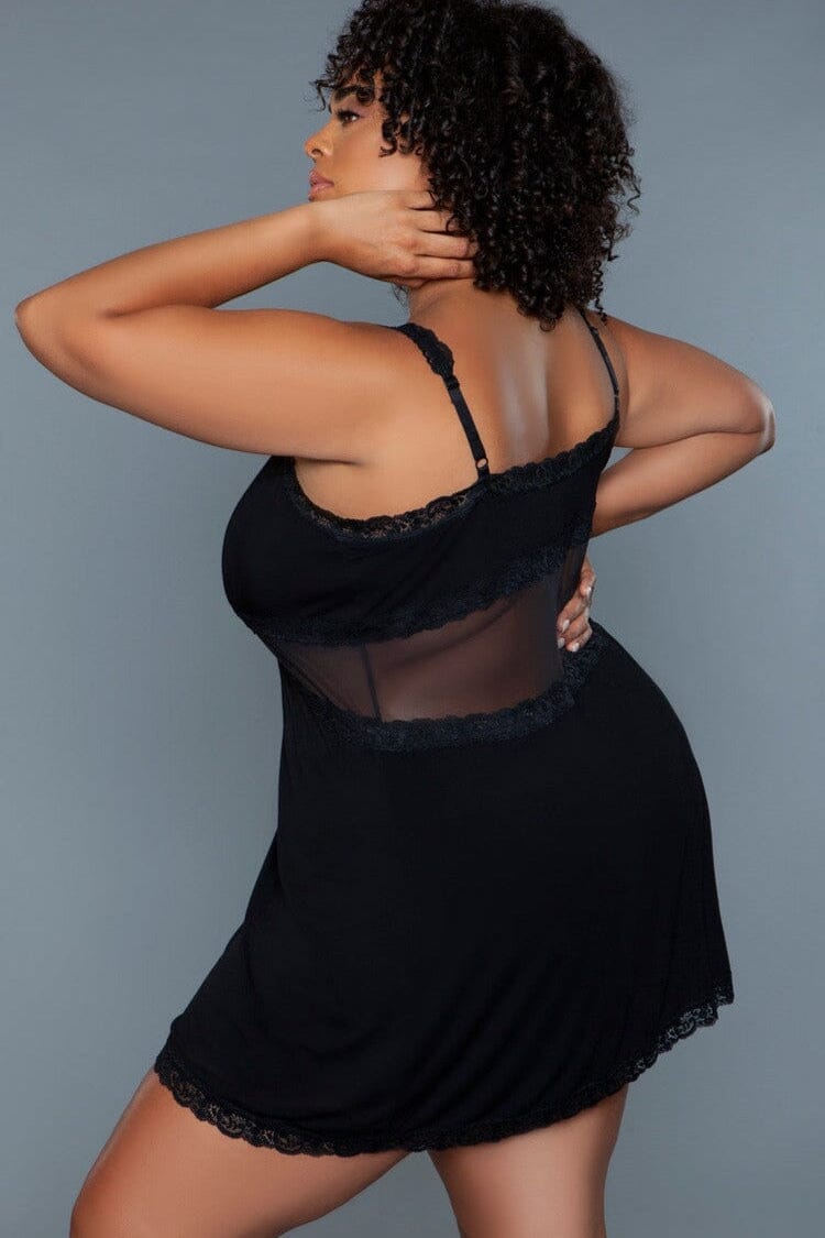 BeWicked V Neck Slip With Sheer Mesh Design in Black 