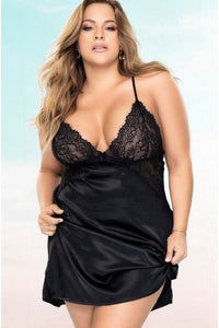 V Neckline W/Lace Bra Cups And Side Slits Babydoll-Babydolls-Mapale-Black-1/2XL-SEXYSHOES.COM