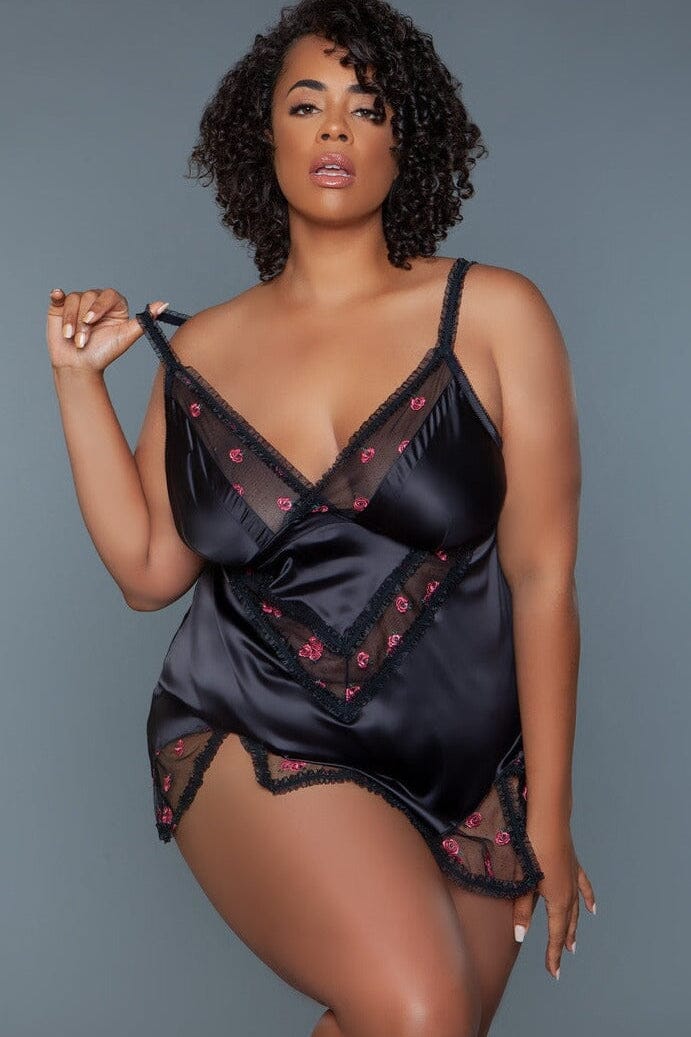 BeWicked V neck Babydoll With Rose Embroidery Design in Black 