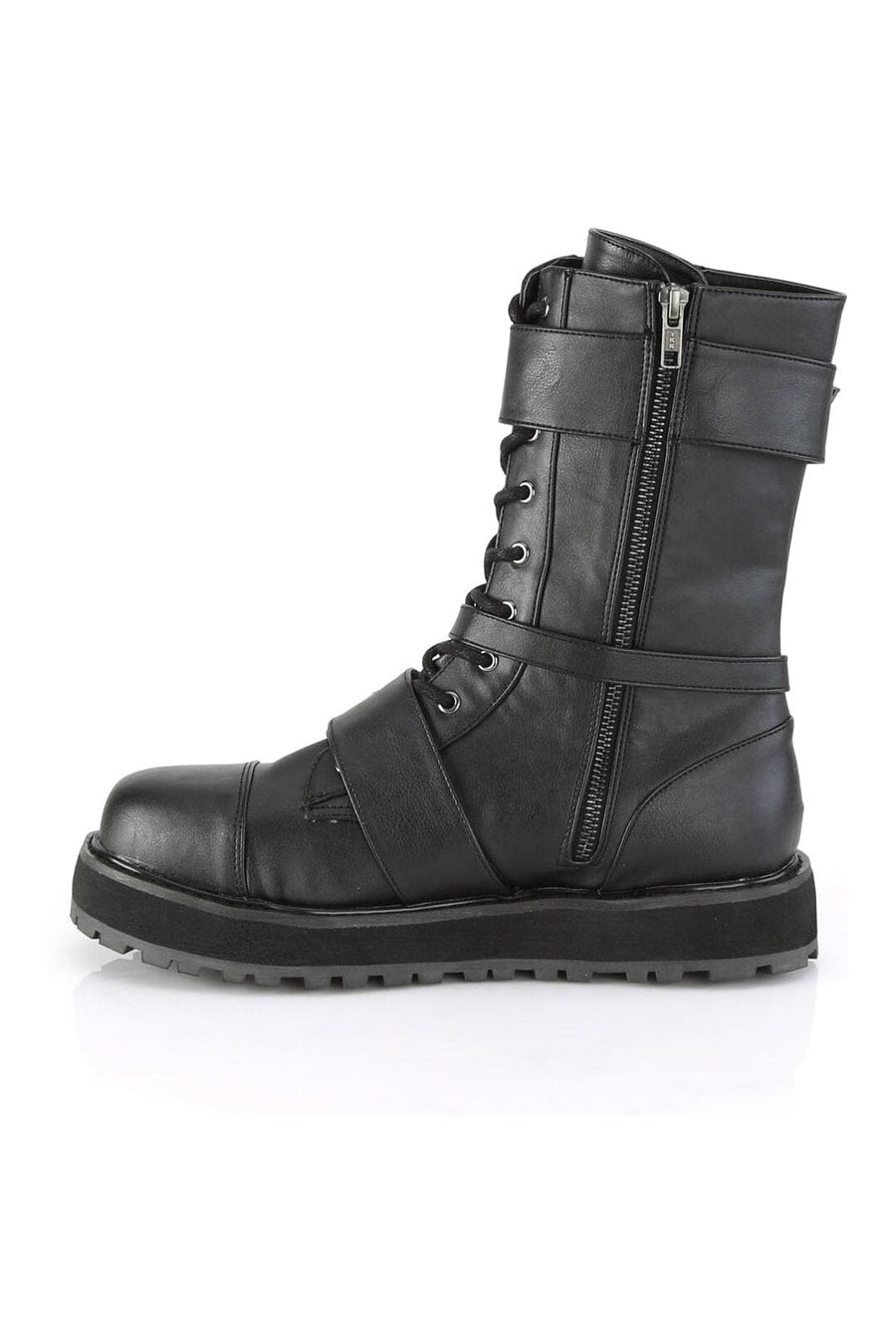 Demonia VALOR-220 Black Vegan Leather Knee Boot in Black Vegan Leather
