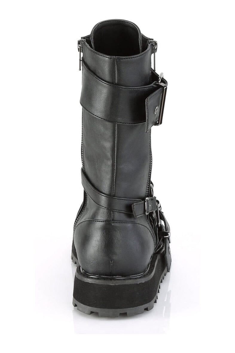 Demonia VALOR-220 Black Vegan Leather Knee Boot in Black Vegan Leather