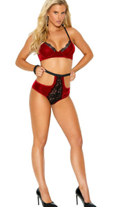 Elegant Moments Velvet And Lace Set With Underwire Cups in Red 