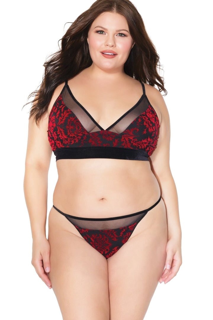 Velvet Bra And Panty Set | Plus Size-Lingerie Sets-Coquette-Red-Q-SEXYSHOES.COM