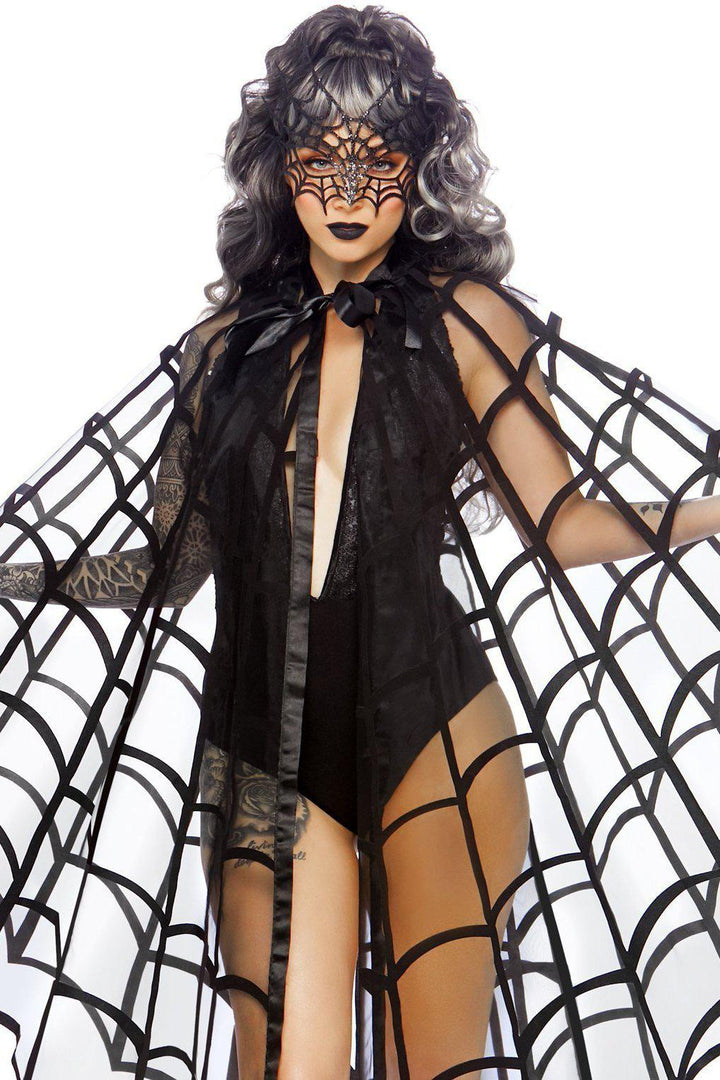 Velvet Flocked Web Cape-Costume Accessories-Leg Avenue-Black-O/S-SEXYSHOES.COM