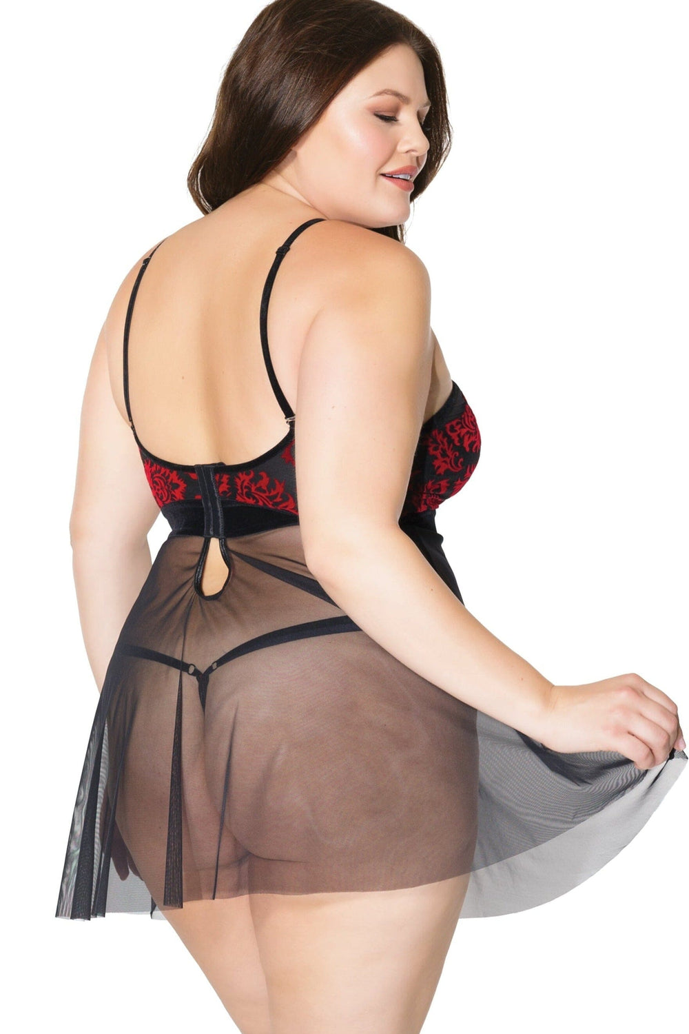 Velvet Halter Babydoll With Cut-Outs | Plus Size-Babydolls-Coquette-Red-Q-SEXYSHOES.COM