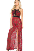 Velvet Halter Gown With High Side Slit