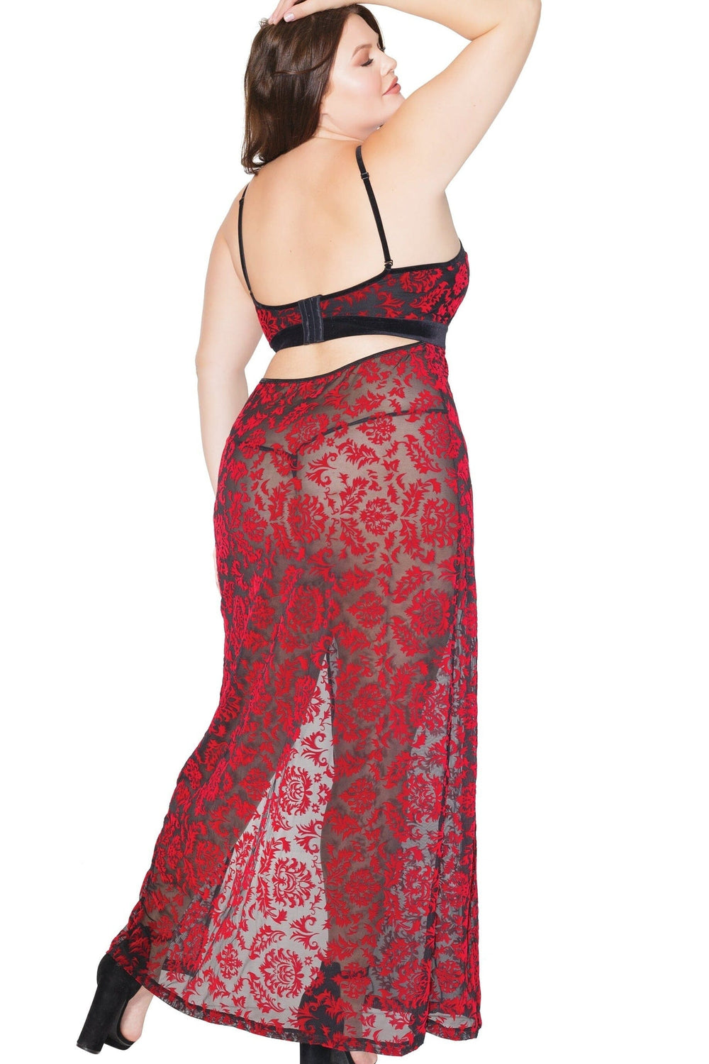 Velvet Halter Gown With High Side Slit | Plus Size-Gowns + Robes-Coquette-Red-Q-SEXYSHOES.COM