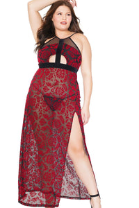 Coquette Velvet Halter Gown With High Side Slit in Red  from SexyShoes.com