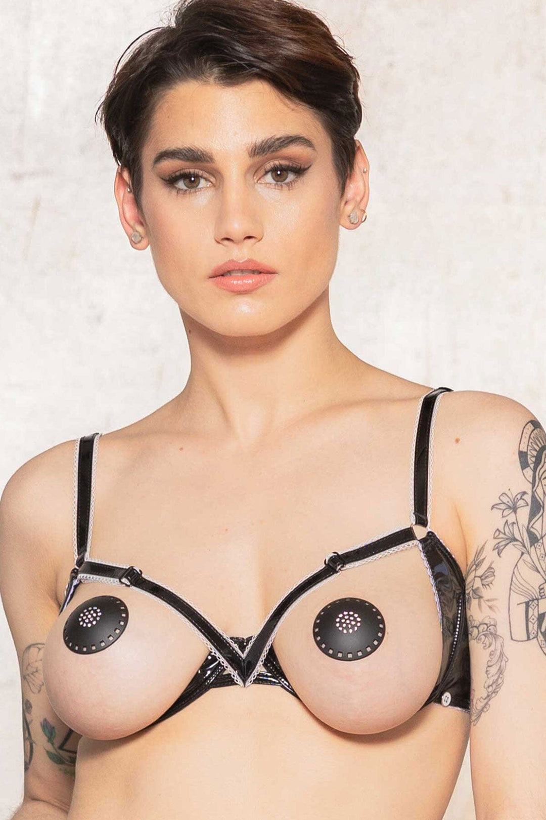 Patrice Catanzaro FLOCON Vinyl Open Cup Bra in Black  from SexyShoes.com