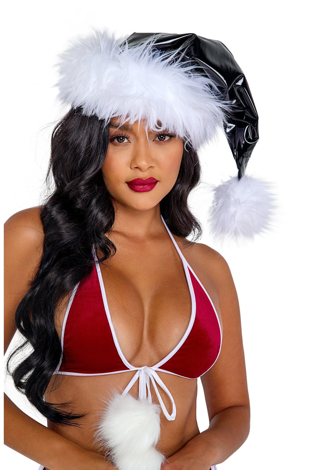 Vinyl & Faux Fur Santa Hat-Costume Hats-Roma Costumes-Black-O/S-SEXYSHOES.COM