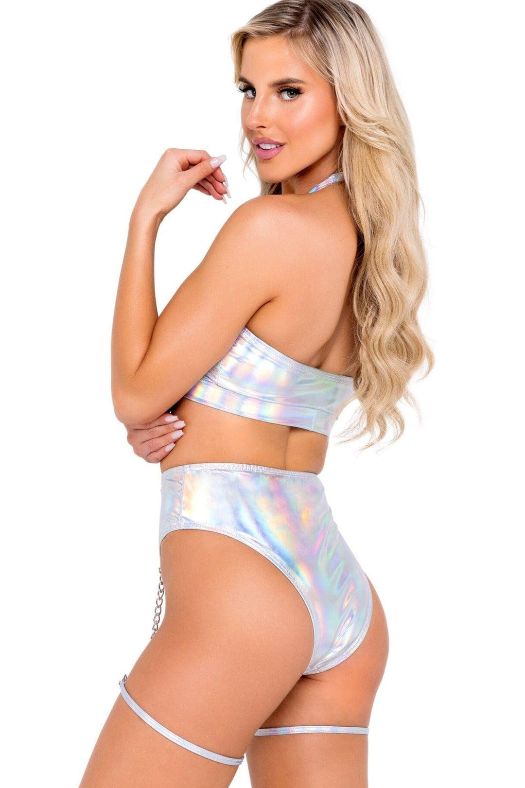 Roma Dancewear Vinyl Top with Cutout & Ring Detail in Silver 