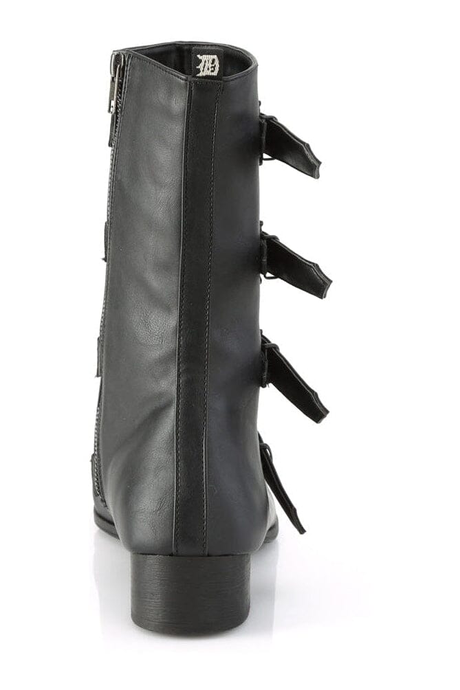 Demonia WARLOCK-110-B Black Vegan Leather Knee Boot in Black Vegan Leather
