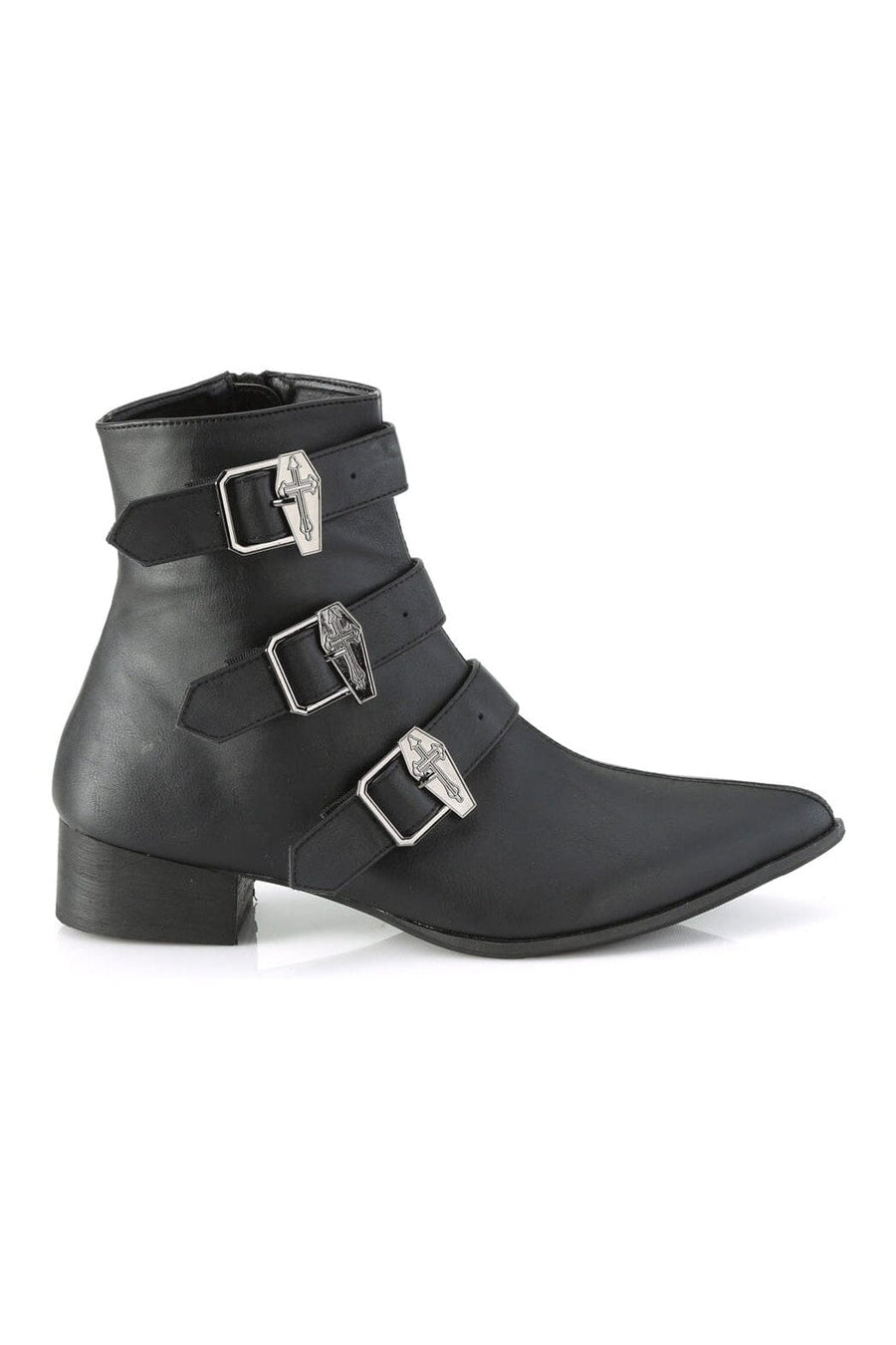 Demonia WARLOCK-50-C Black Vegan Leather Ankle Boot in Black Vegan Leather