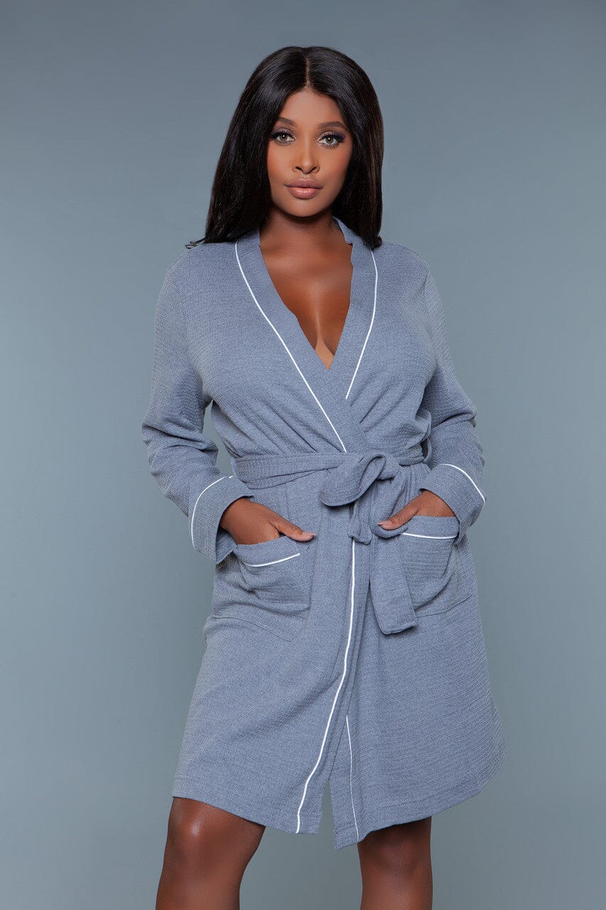 Waffle Full Length Bathrobe-Gowns + Robes-BeWicked-Grey-S/M-SEXYSHOES.COM
