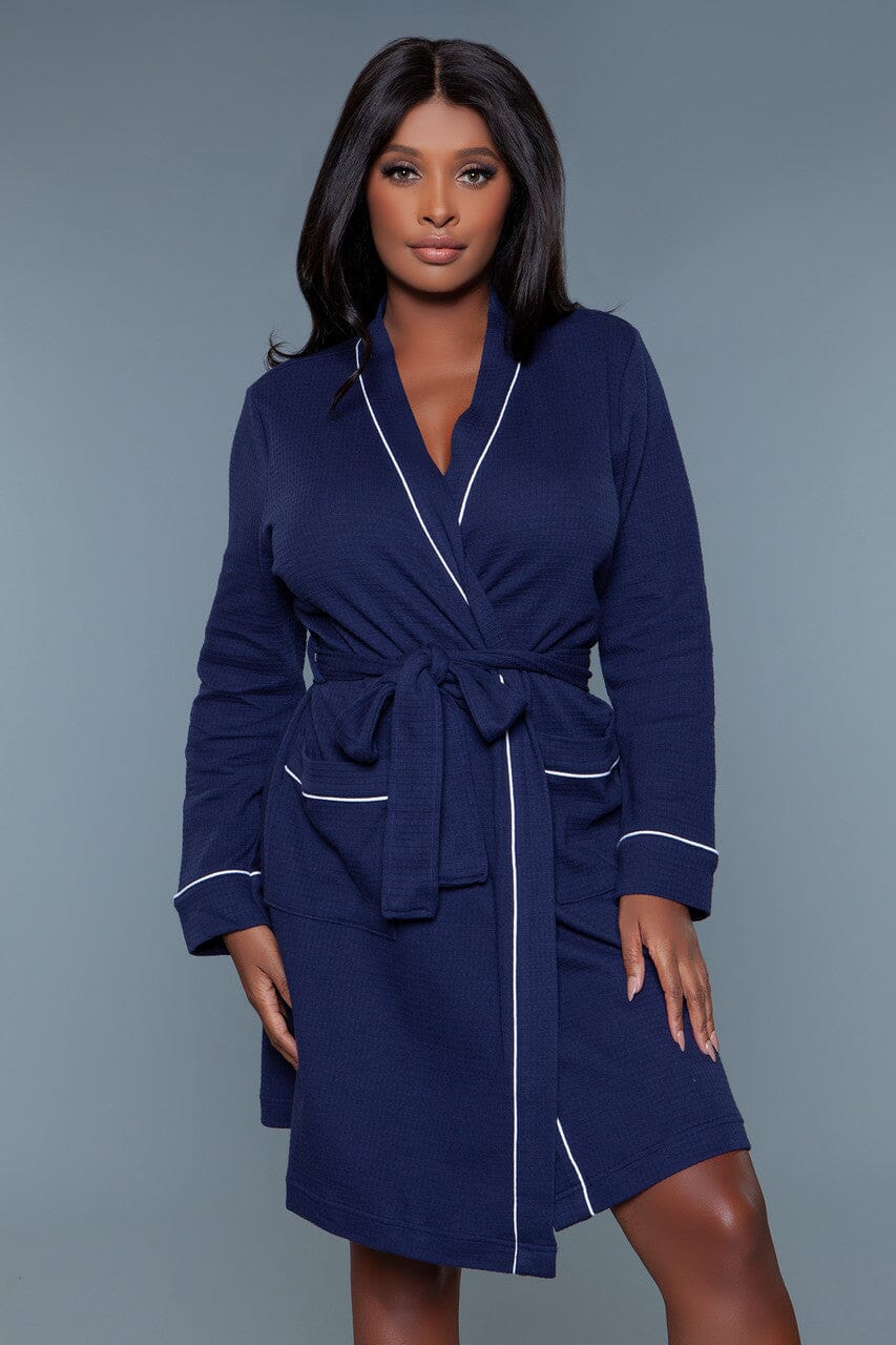 BeWicked Waffle Full Length Bathrobe in Blue 