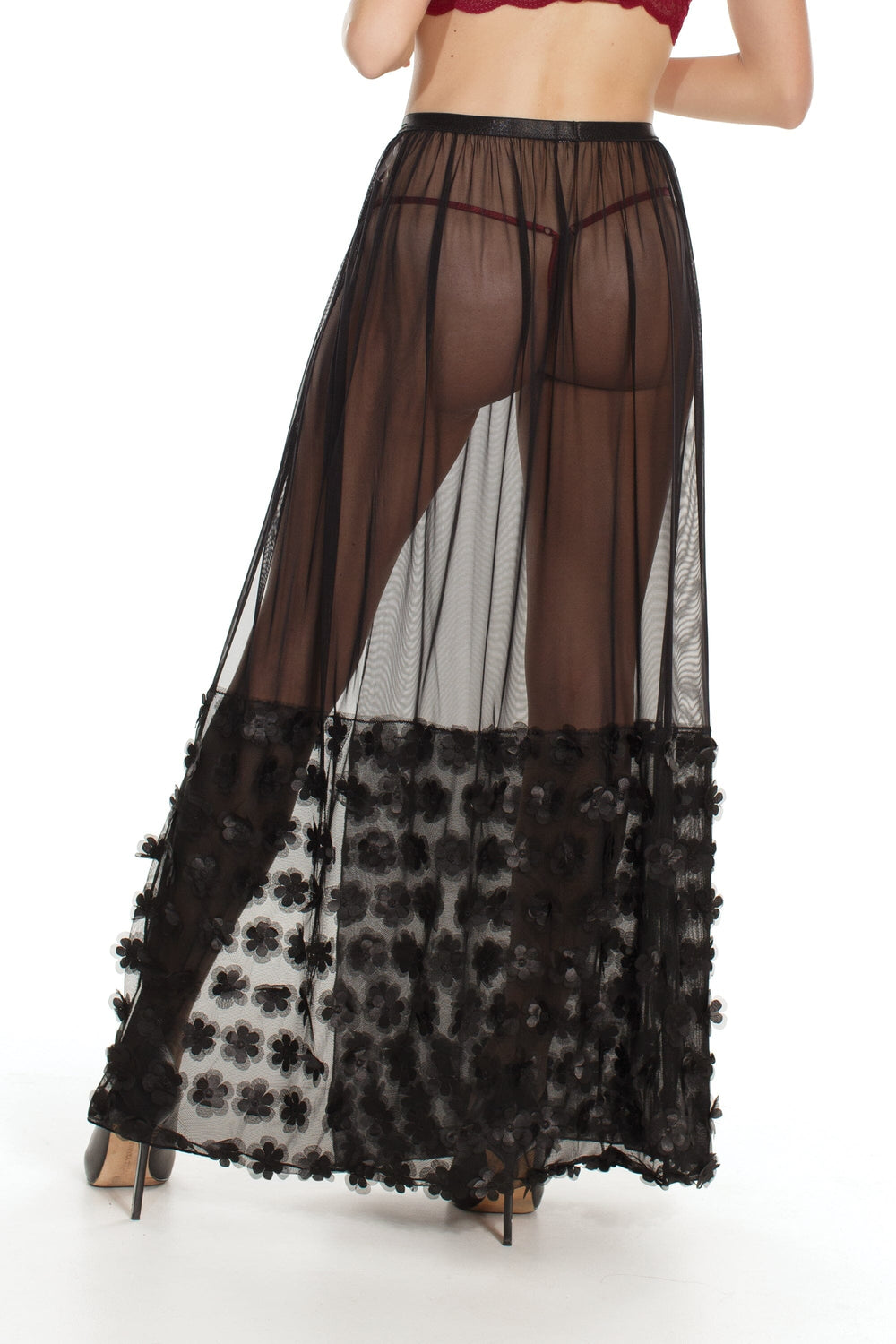 Waistband With Floral Details-Cover Ups-Coquette-Black-O/S-SEXYSHOES.COM