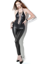 Wet Look Halter Jumpsuit