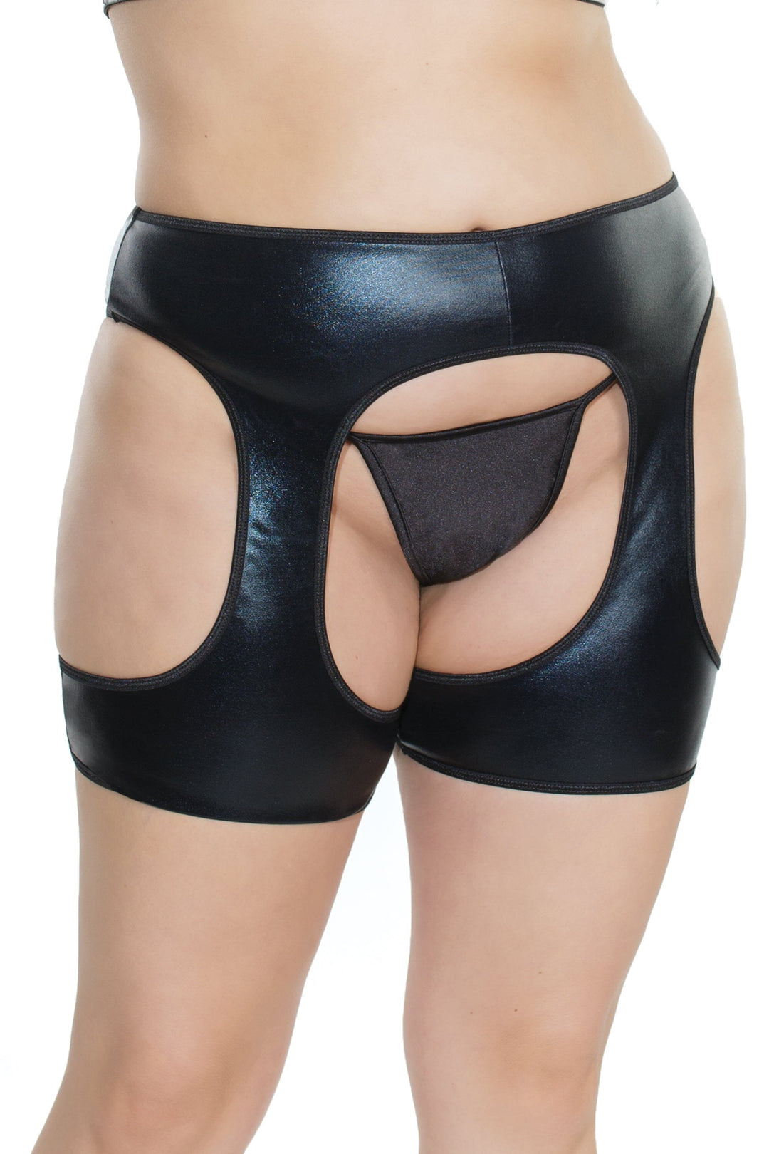 Wetlook Booty Chaps | Plus Size-Chaps-Coquette-Black-Q-SEXYSHOES.COM