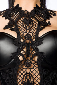 Saresia Wetlook Crop Top W/Flared Skirt Set in Black 