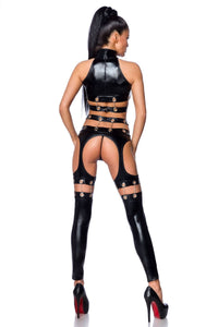 Saresia Wetlook Halter Top & Chaps Set in Black 