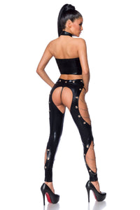 Saresia Wetlook Keyhole Top & Chaps Set in Black 