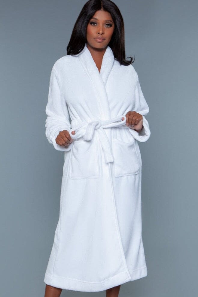 White Full-length Plush Robe-Gowns + Robes-BeWicked-White-S/M-SEXYSHOES.COM