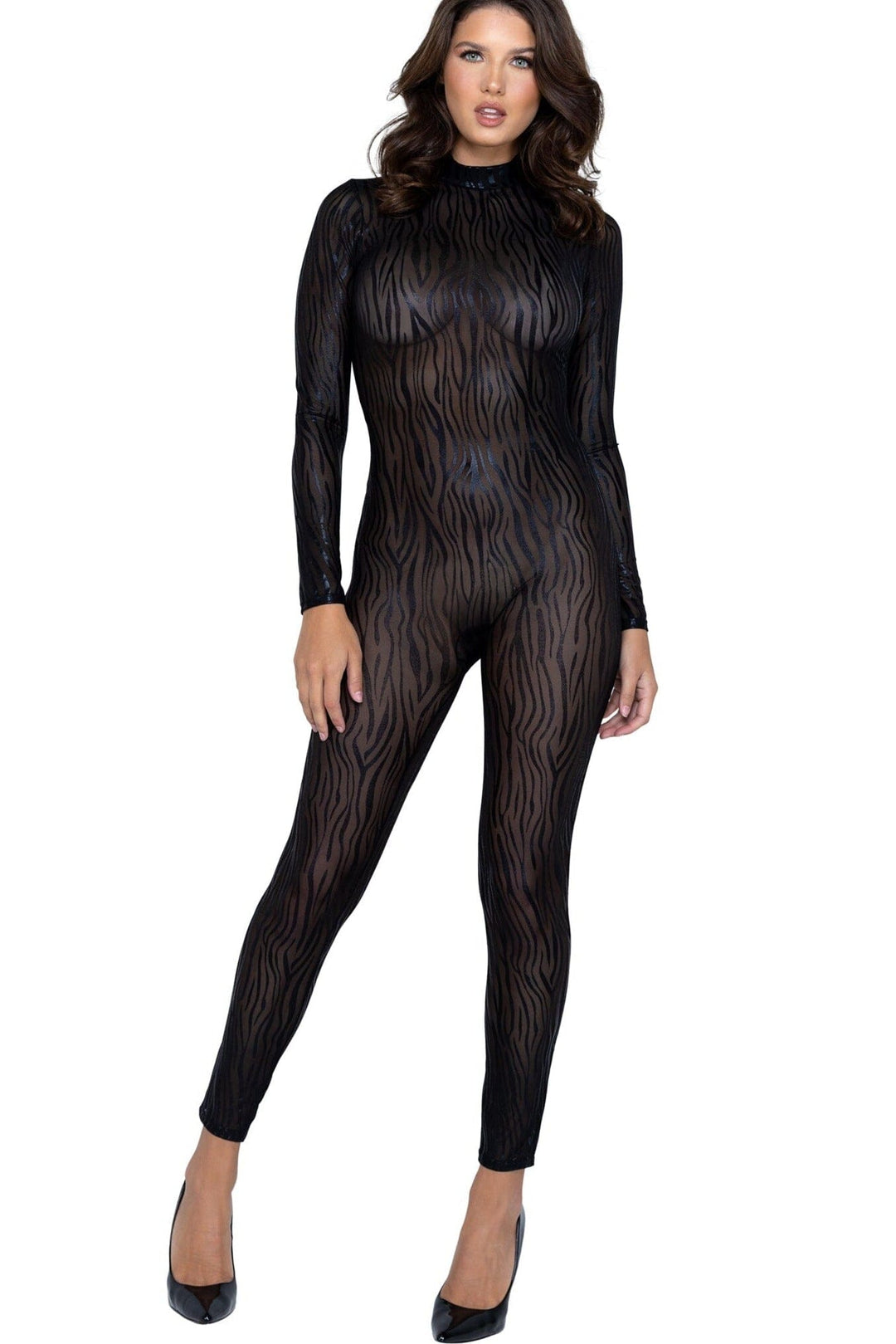 Wild Stripe Catsuit-Fetish Catsuits-Roma Confidential-Black-L-SEXYSHOES.COM