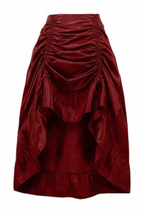 Wine Satin Hi Low Ruched Ruffle Skirt-Costume Skirts-Daisy Corsets-Red-S-SEXYSHOES.COM