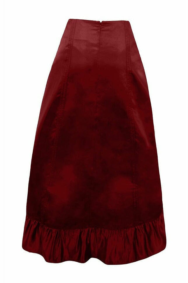 Wine Satin Hi Low Ruched Ruffle Skirt-Costume Skirts-Daisy Corsets-SEXYSHOES.COM