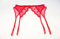 Intimate Attitudes Plus Size Scalloped Embroidery Garter Belt in Red 