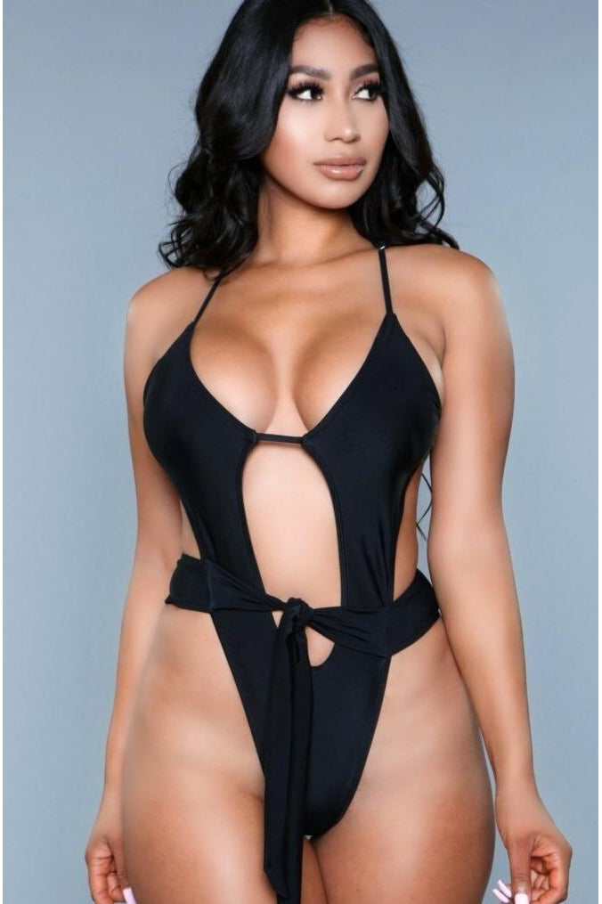 Adjustable Tie One Piece Swimsuit-One Piece Swim-BeWicked-Black-XS-SEXYSHOES.COM