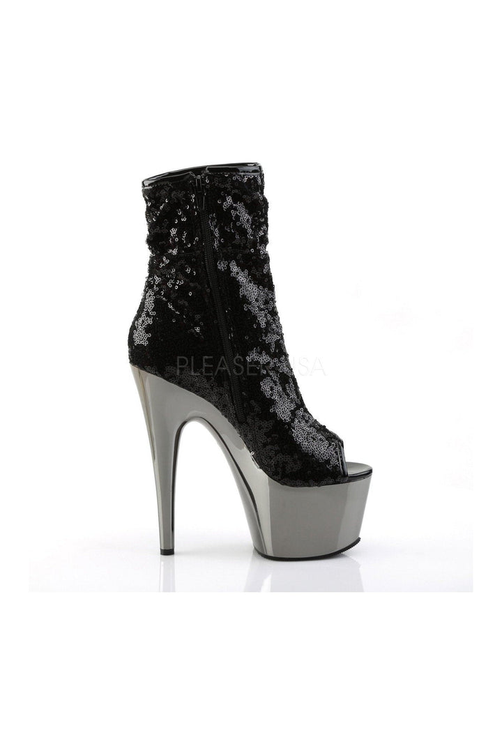 ADORE-1008SQ Platform Boot | Black Sequins-Pleaser-Ankle Boots-SEXYSHOES.COM