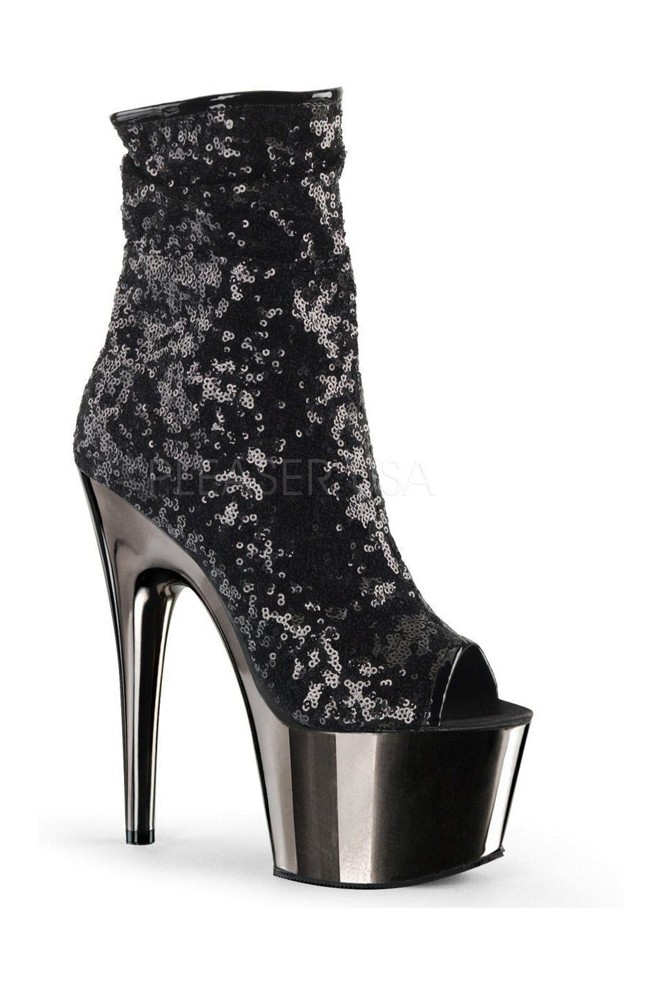 Pleaser ADORE-1008SQ Platform Boot in Black Sequins from SexyShoes.com