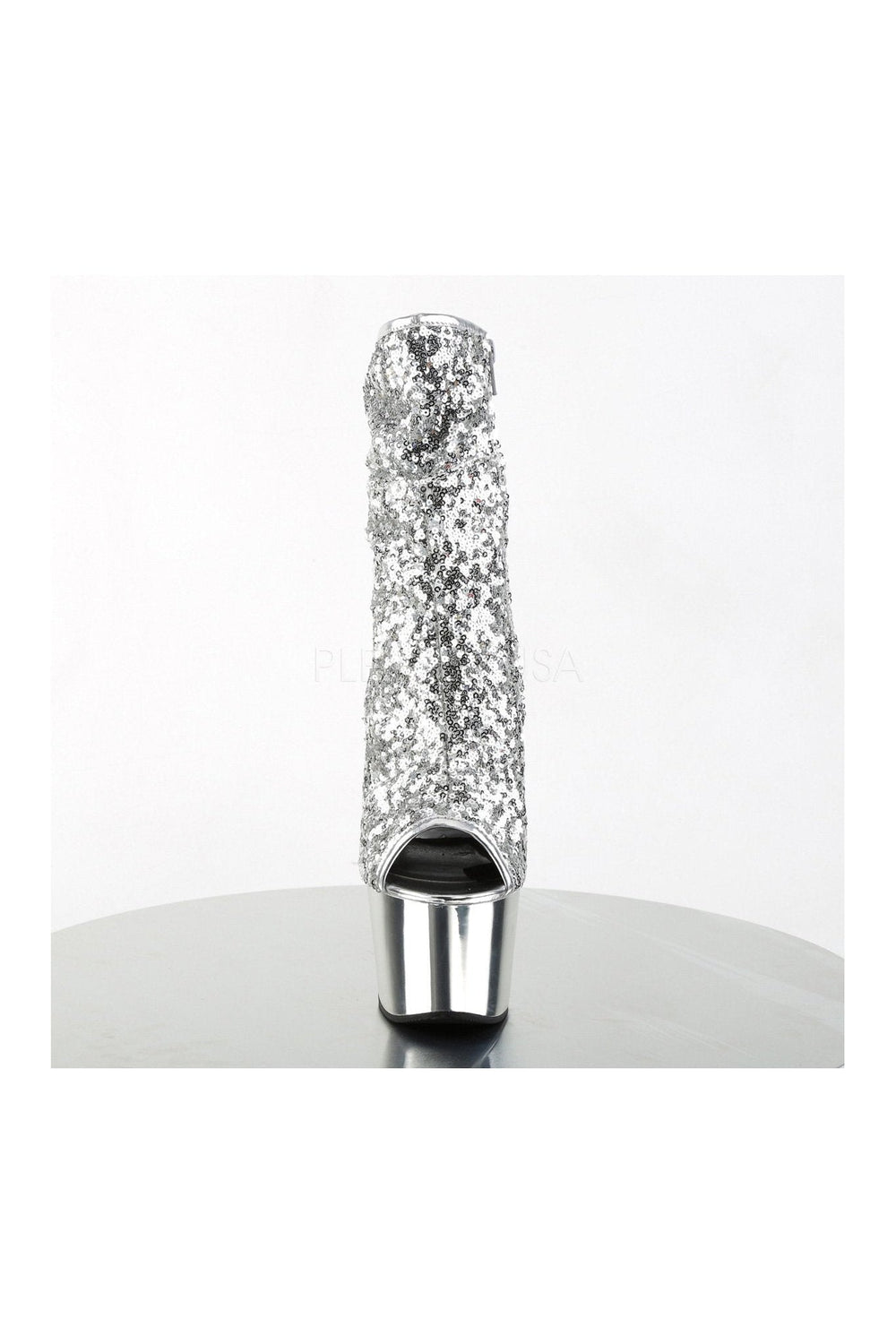 Pleaser ADORE-1008SQ Platform Boot in Silver Sequins