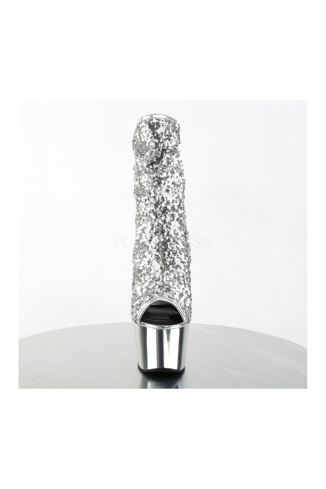 Pleaser ADORE-1008SQ Platform Boot in Silver Sequins