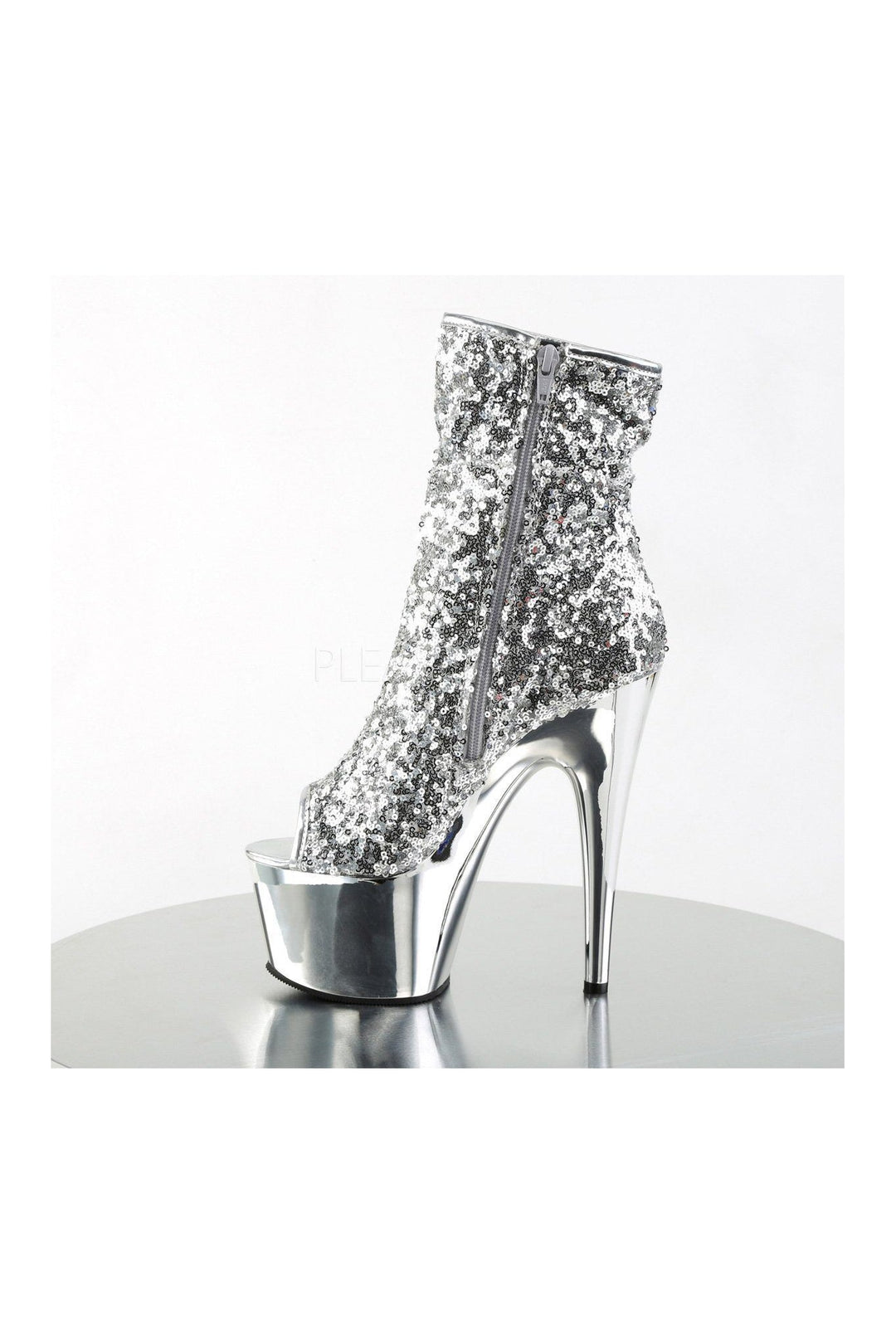 Pleaser ADORE-1008SQ Platform Boot in Silver Sequins