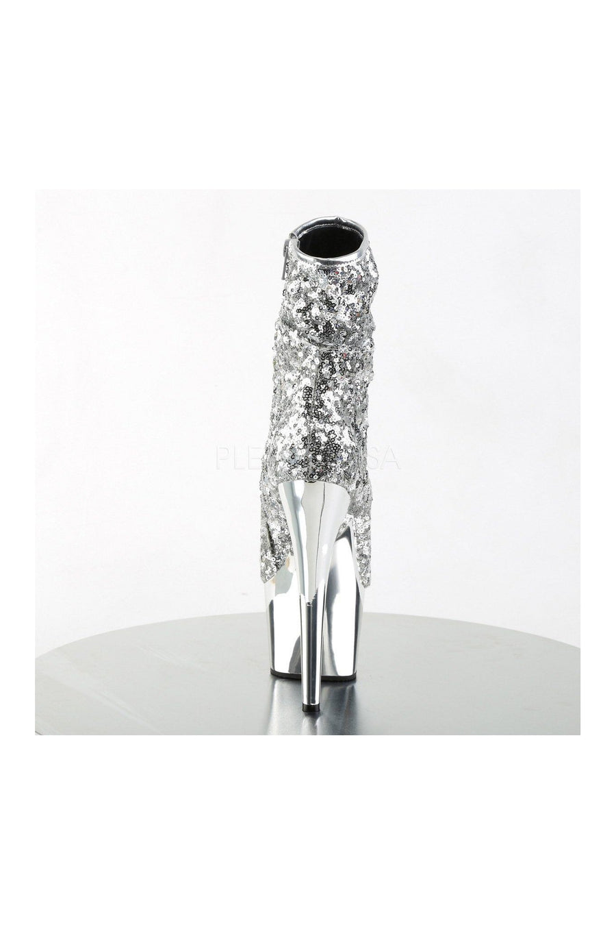 Pleaser ADORE-1008SQ Platform Boot in Silver Sequins