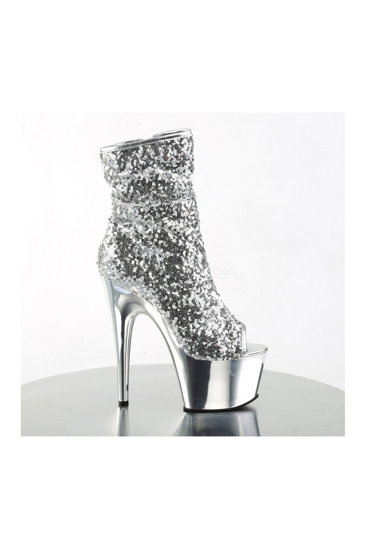 ADORE-1008SQ Platform Boot | Silver Sequins-Pleaser-Ankle Boots-SEXYSHOES.COM
