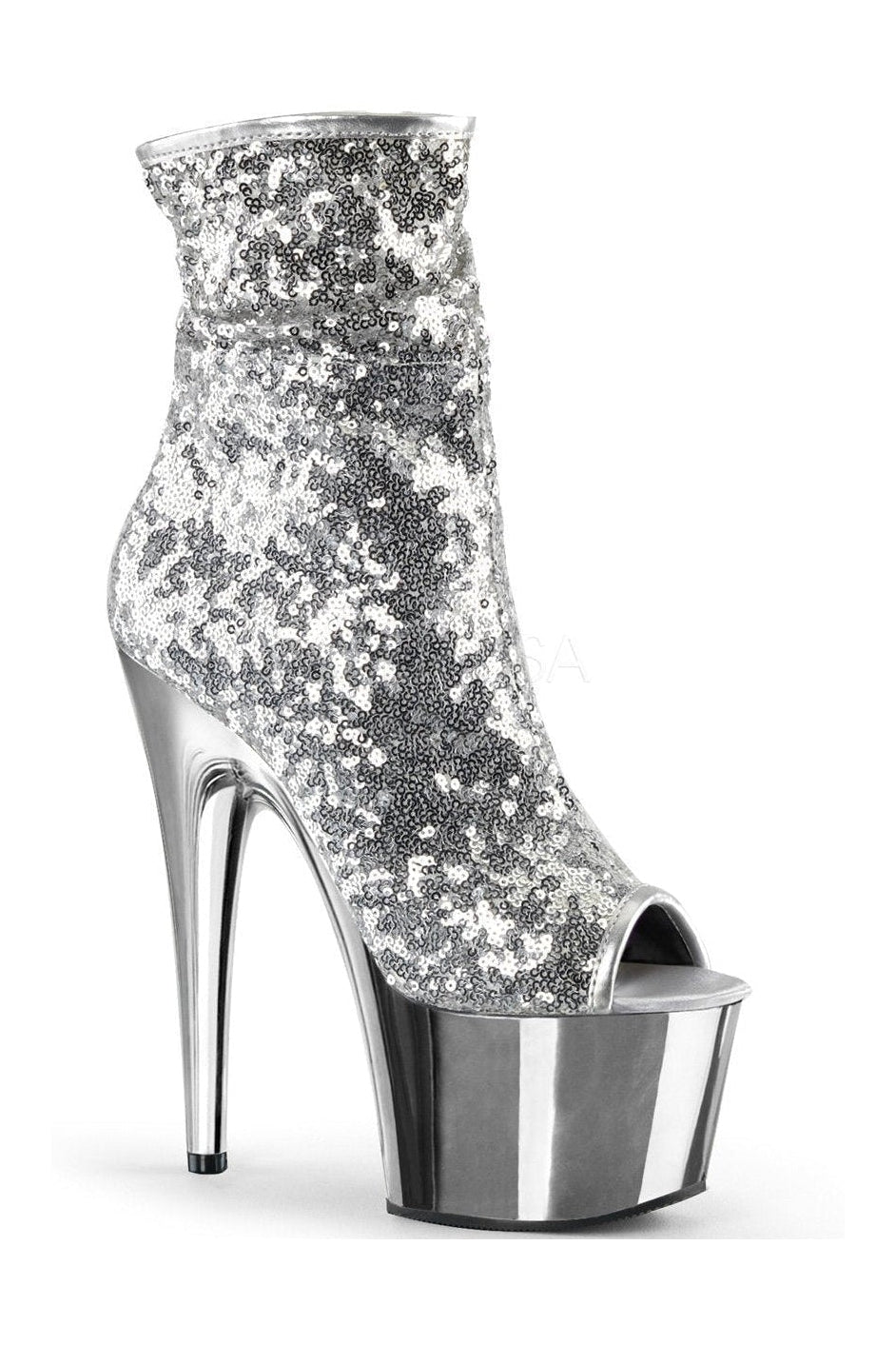 ADORE-1008SQ Platform Boot | Silver Sequins-Pleaser-Silver-Ankle Boots-SEXYSHOES.COM