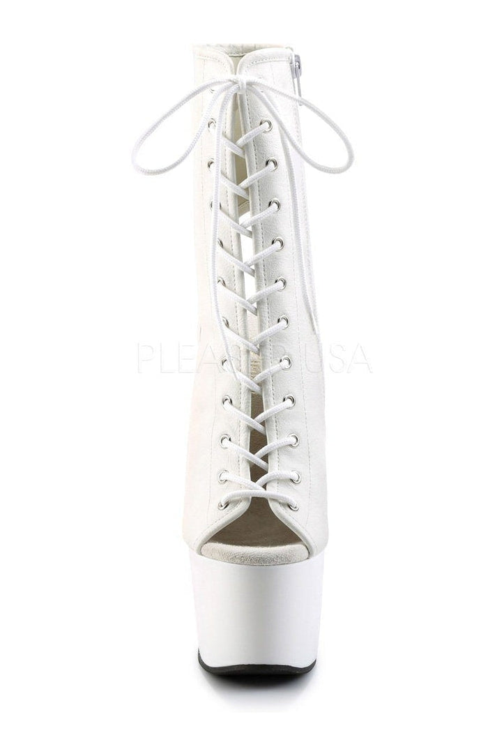 ADORE-1016 Platform Boot | White Faux Leather-Pleaser-Ankle Boots-SEXYSHOES.COM