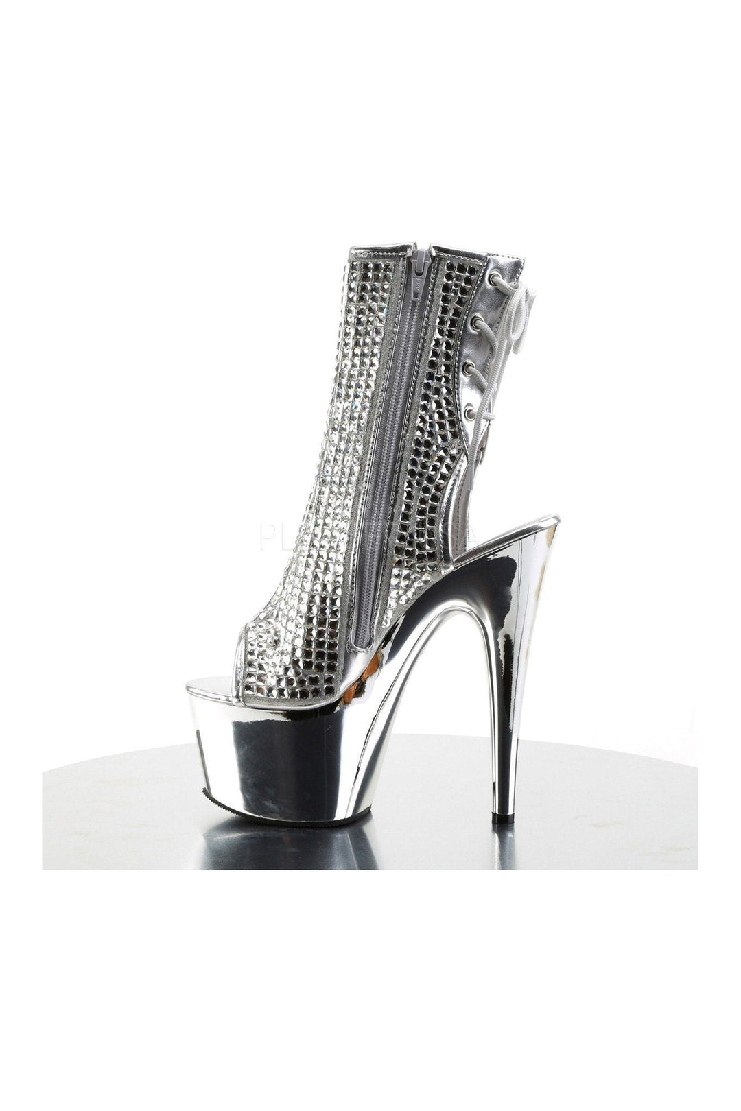 Pleaser ADORE-1018DCS Platform Boot in Silver Faux Leather