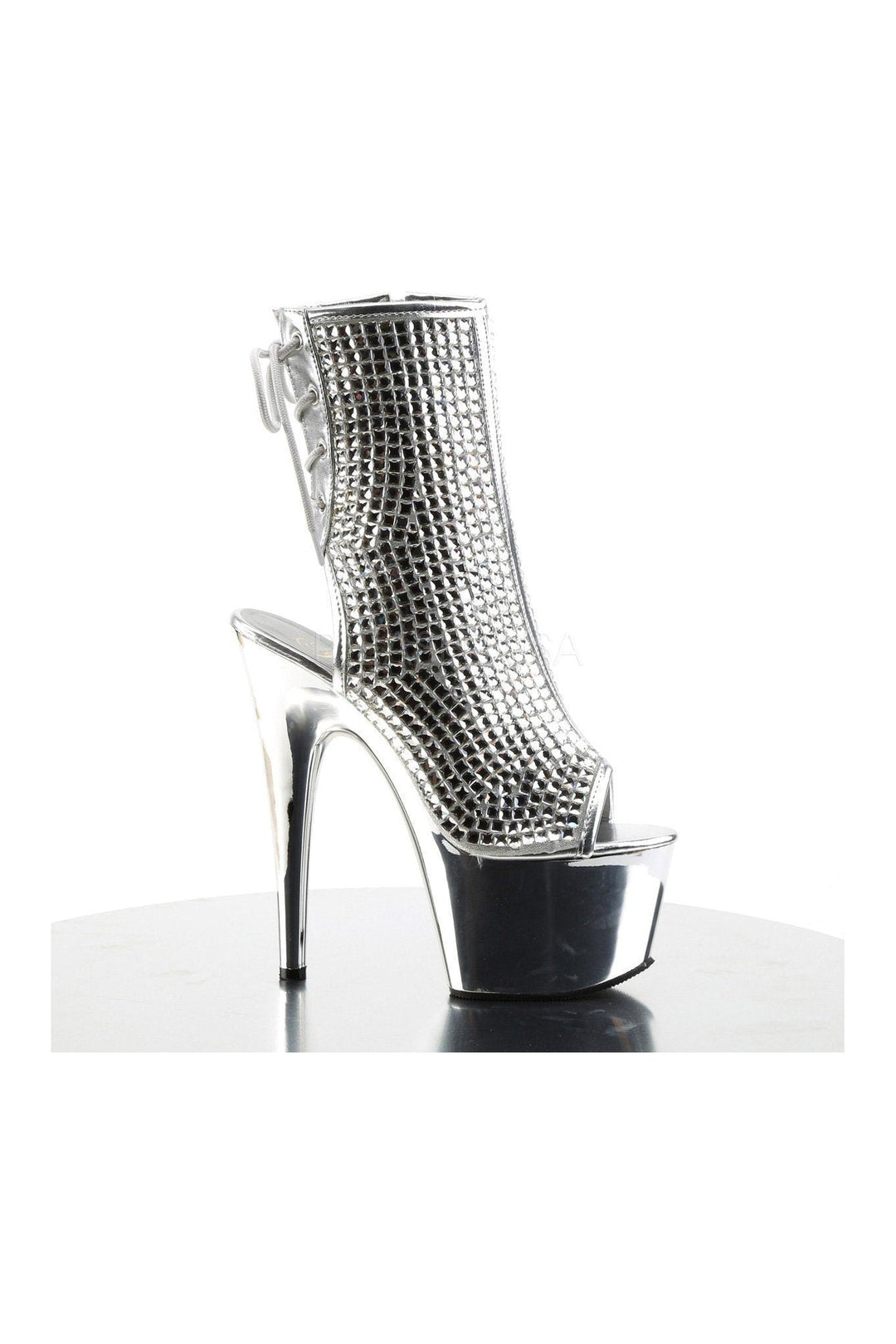 Pleaser ADORE-1018DCS Platform Boot in Silver Faux Leather