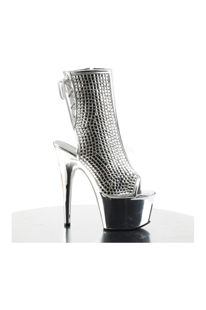 ADORE-1018DCS Platform Boot | Silver Faux Leather-Pleaser-Ankle Boots-SEXYSHOES.COM